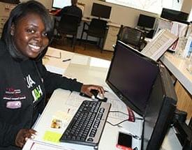 Female IT consultant sitting at computer